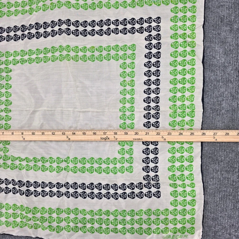 Jaeger Vintage Silk Scarf Made in Italy Green Navy Blue Geometric Square 26x26